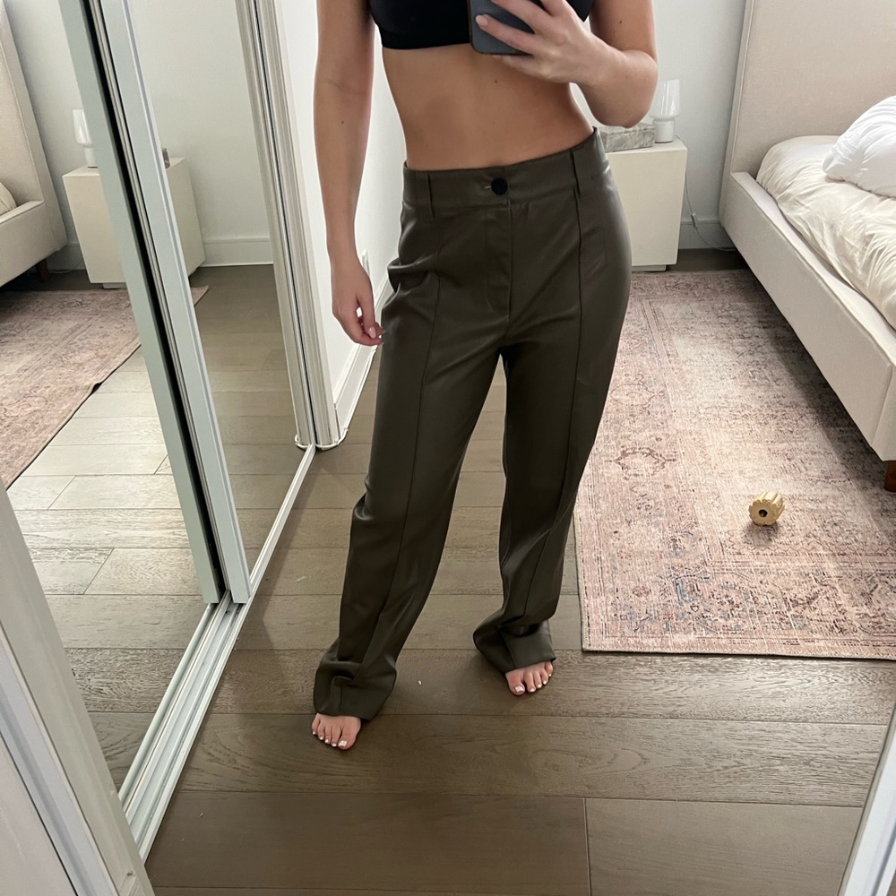Zara faux leather pants size S color dark green/brown
